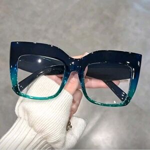 Oversized Gradient Black to Teal Square Sunglasses